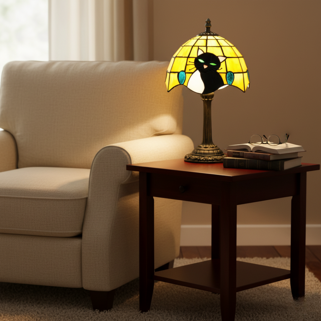 Kunglig barock svart katt bordslampa