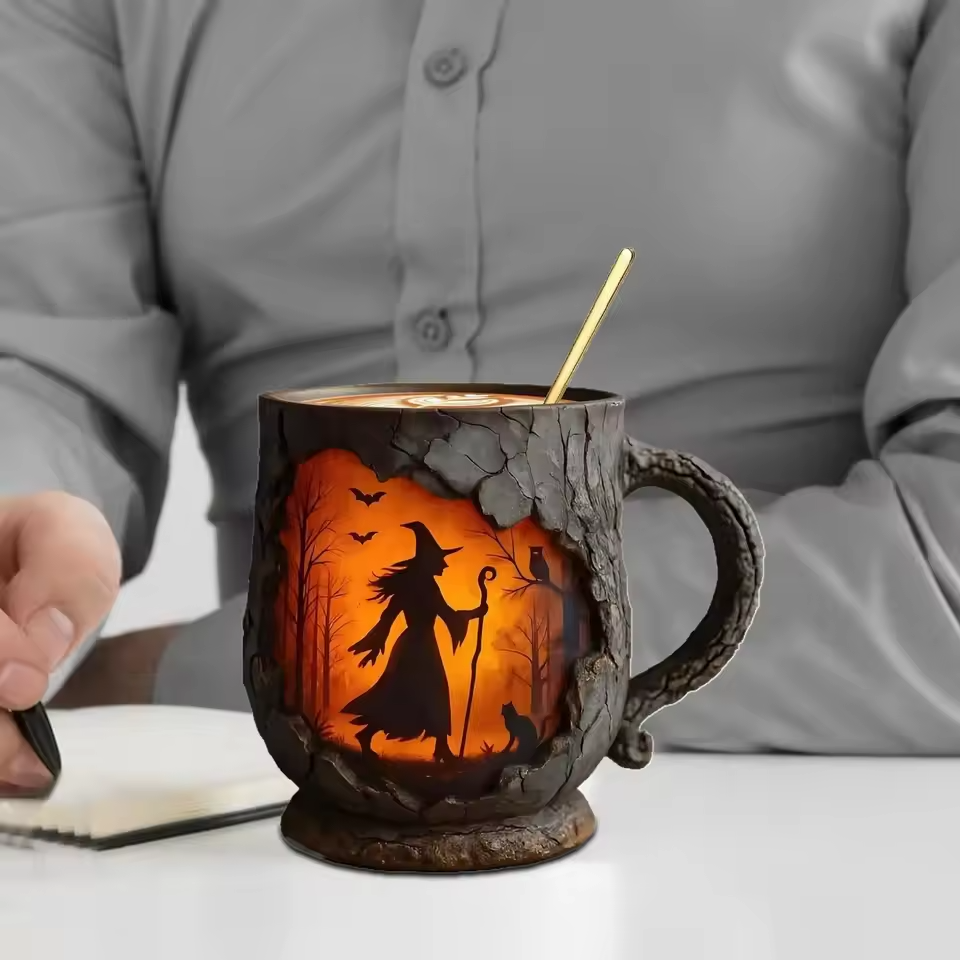 Artisan 3D Halloween Mug – Med Design av Häxa och Katt