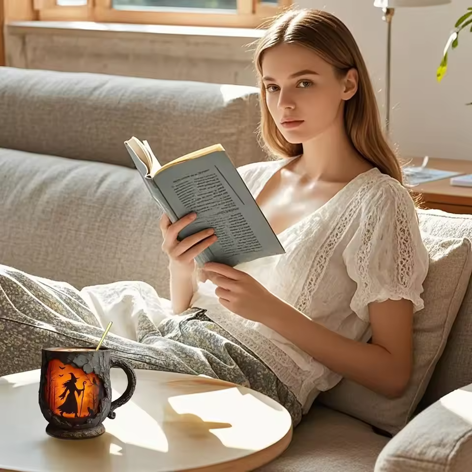 Artisan 3D Halloween Mug – Med Design av Häxa och Katt