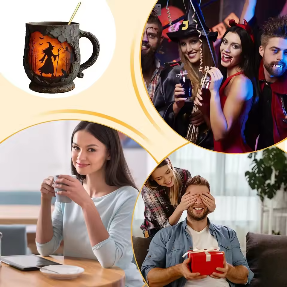 Artisan 3D Halloween Mug – Med Design av Häxa och Katt