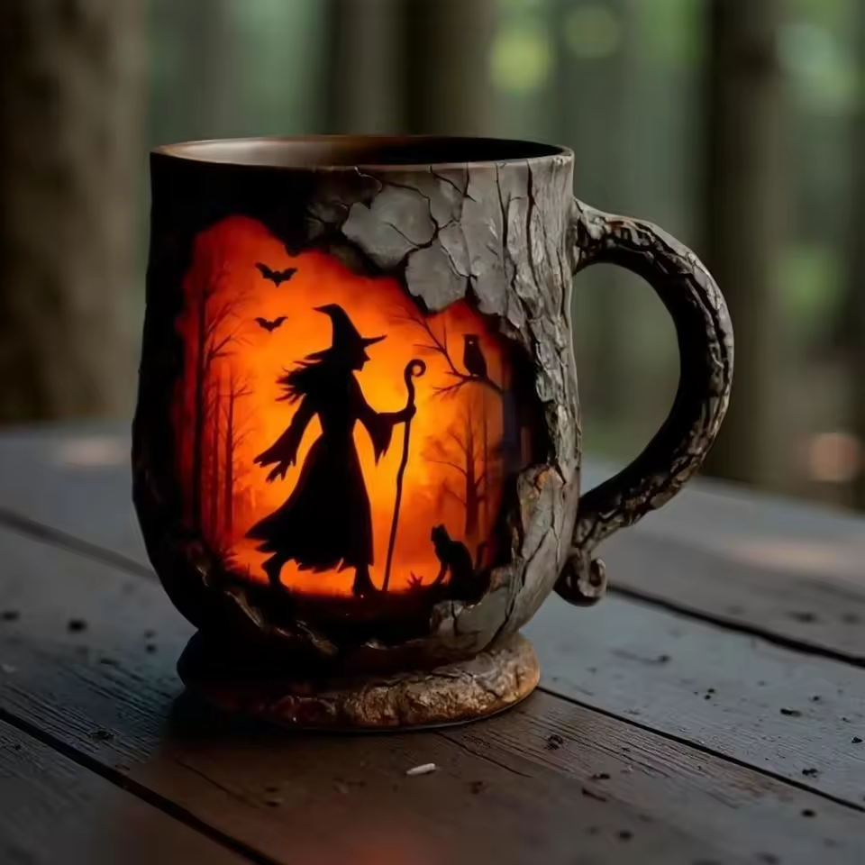 Artisan 3D Halloween Mug – Med Design av Häxa och Katt