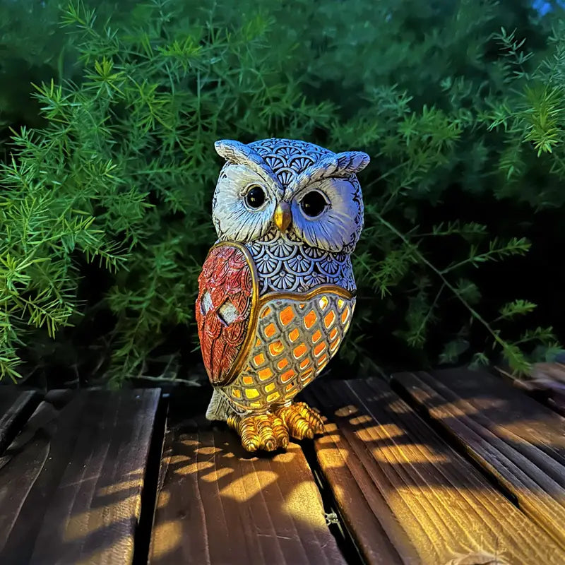 Solar-Powered Owl Resin Lamp
