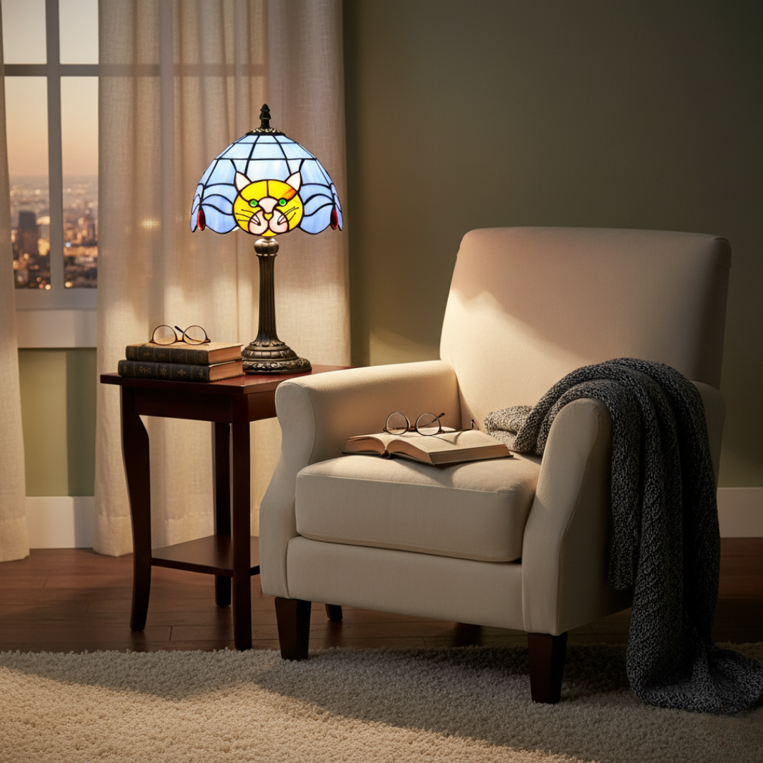 Vintage Barock Sängbord Katt Lampa