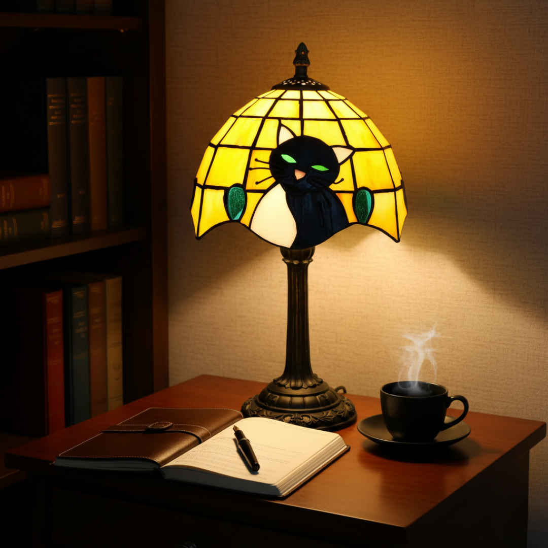 Kunglig barock svart katt bordslampa