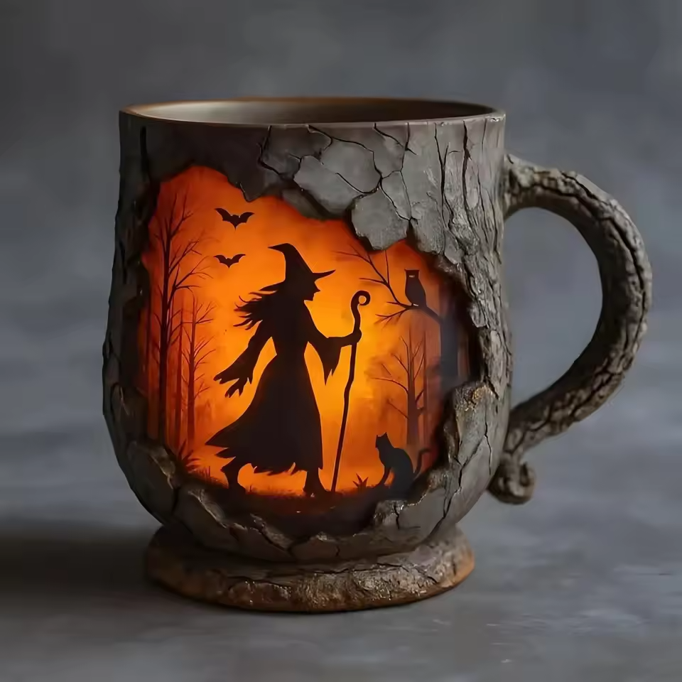 Artisan 3D Halloween Mug – Med Design av Häxa och Katt