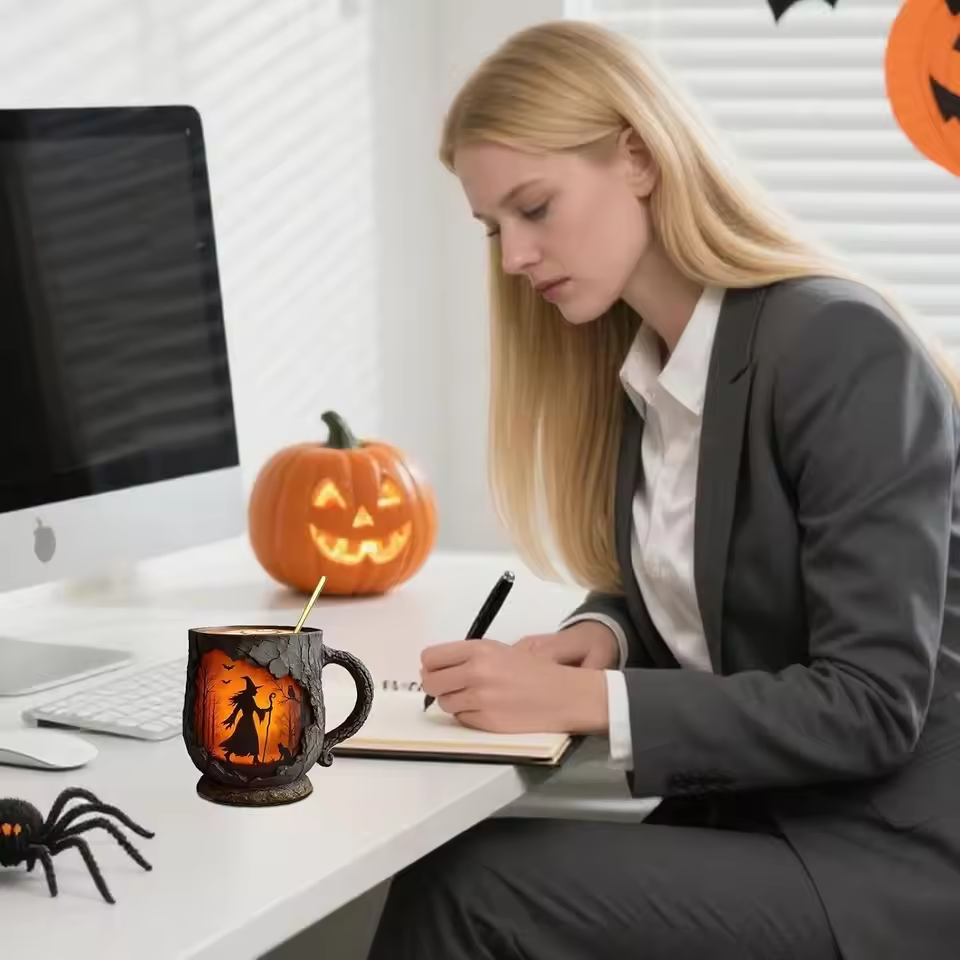 Artisan 3D Halloween Mug – Med Design av Häxa och Katt