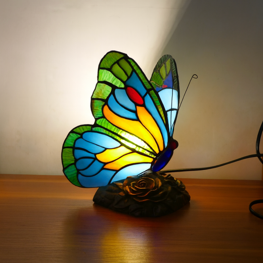 Sculpted Glass Blue Butterfly Lamp