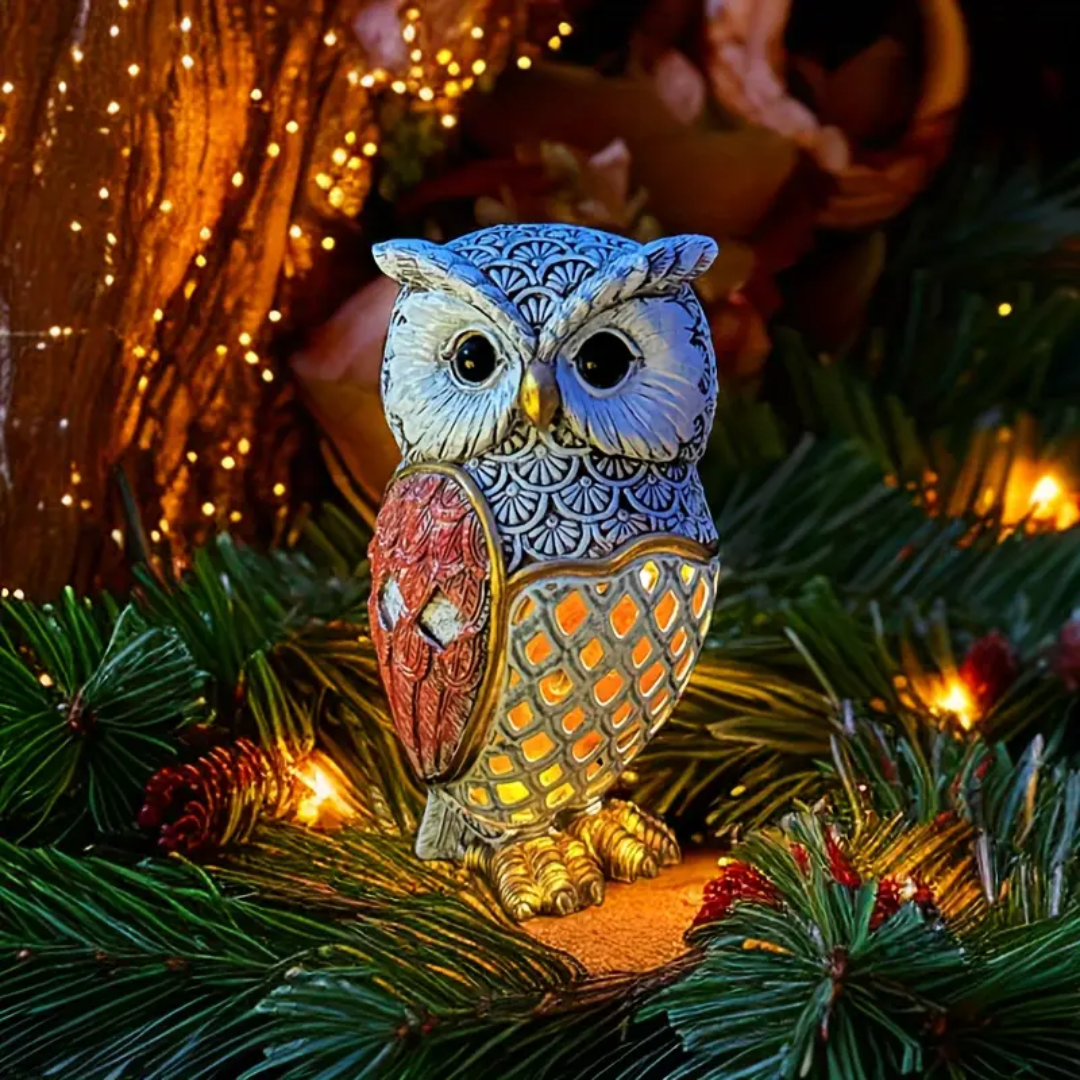 Solar-Powered Owl Resin Lamp