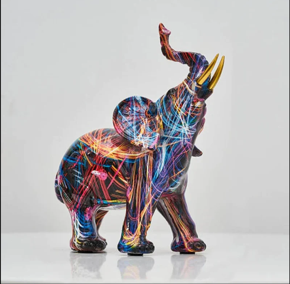 Artistic Elephant Sculpture with Graffiti Design