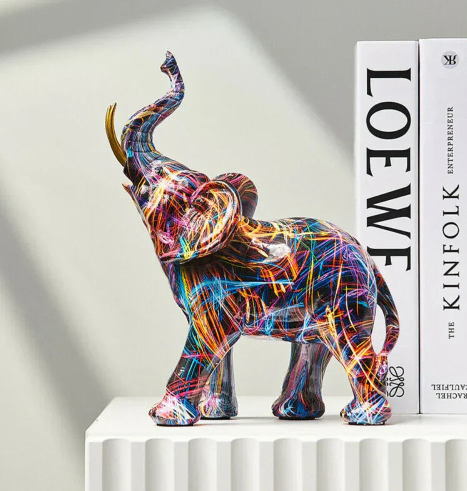 Artistic Elephant Sculpture with Graffiti Design